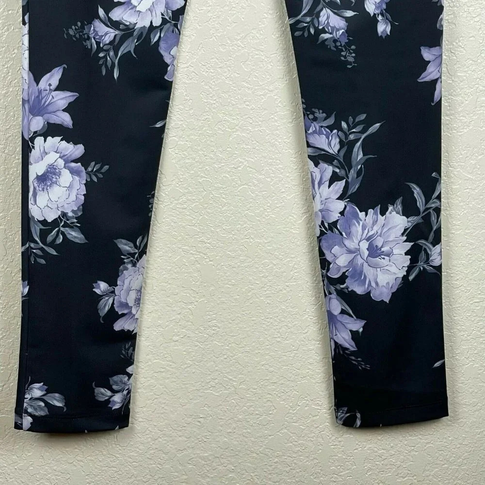 Athletech Leggings Women's Sz S High Waisted Floral Athletic Black Lavender - Picture 7 of 9